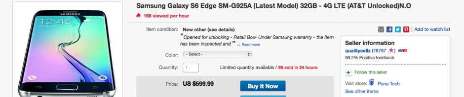 32gb galaxy s6 edge now $215 off at ebay