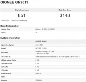 Gionee elife s8 spotted on geekbench running the helio p10 soc