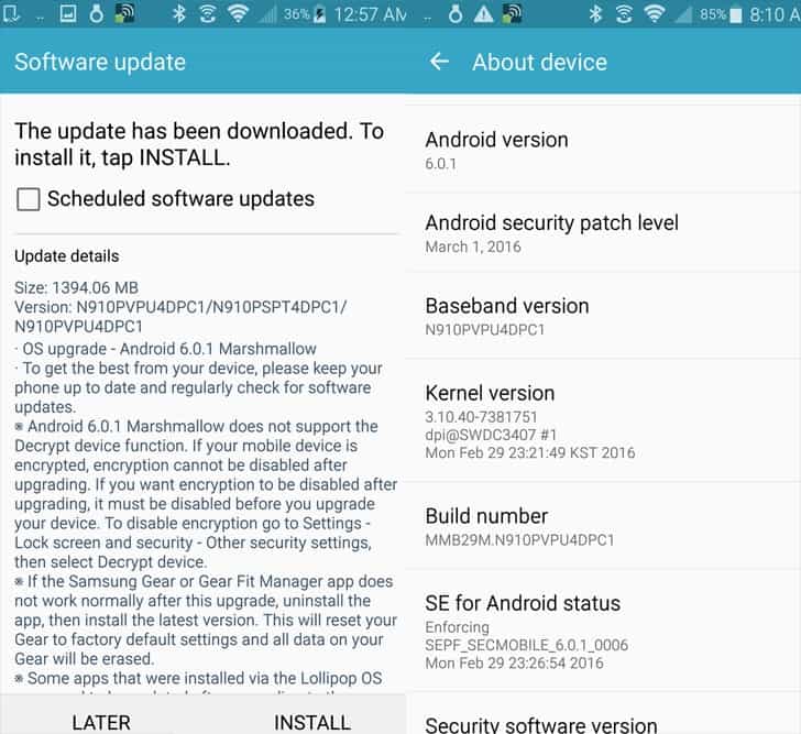 Sprint releases marshmallow update for the galaxy note 4