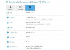 Huawei p9 has its specs leaked one more time thanks to gfxbench