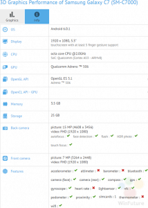 Samsung galaxy c7 appears on gfxbench  with 5.5-inch display