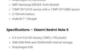 Xiaomi Redmi Note 5, Note 5A specs flowed out