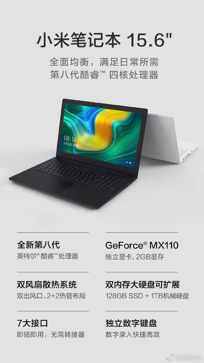 Xiaomi launches fresh 15.6” mi notebook with 8th-gen cpu, nvidia geforce mx110 & a full-sized keyboard