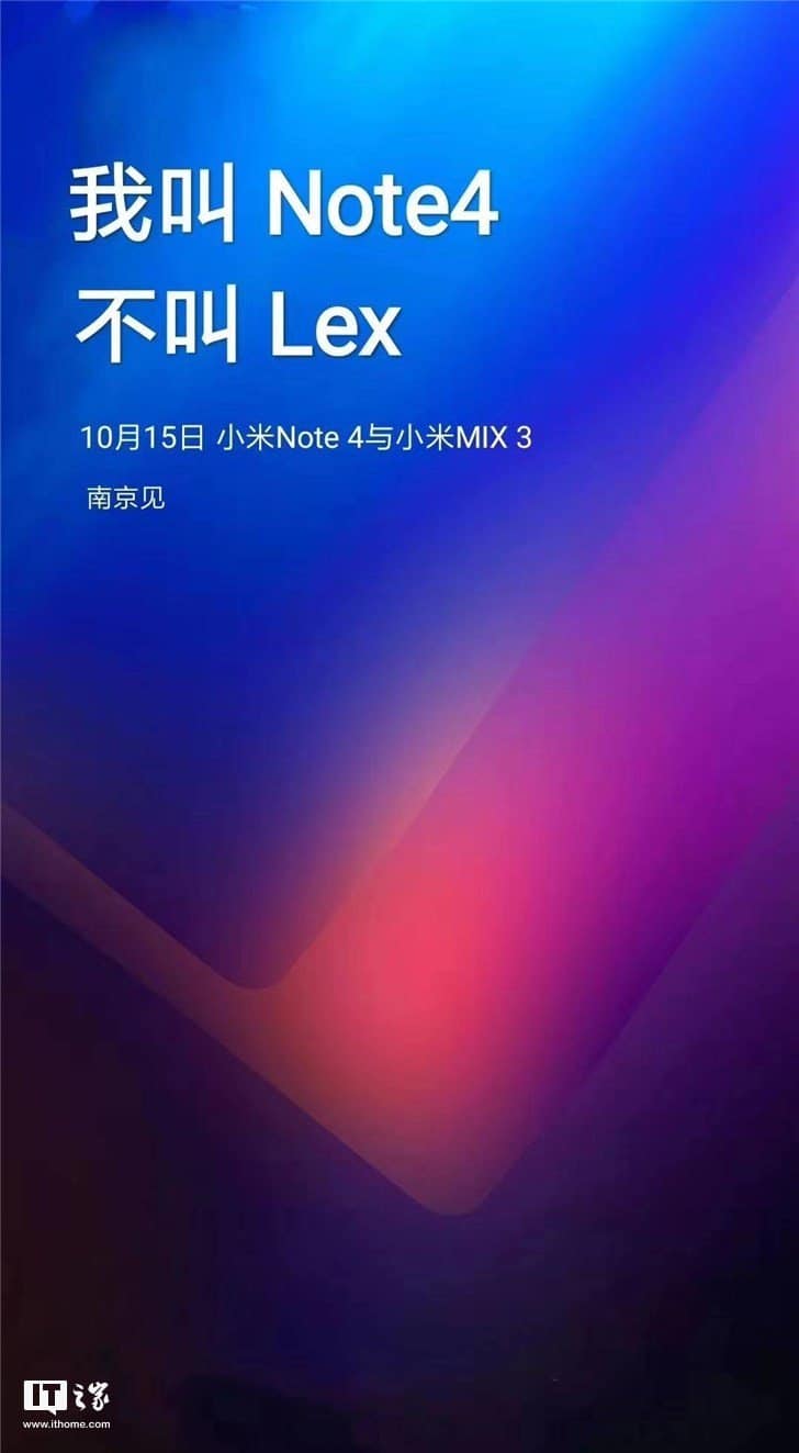 Xiaomi lex to launch as mi note4 together mi mix 3 on october 15