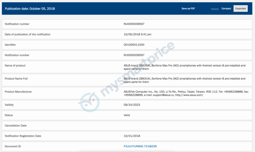 Asus zenfone max pro m2 and max m2 gets certified by eec in russia