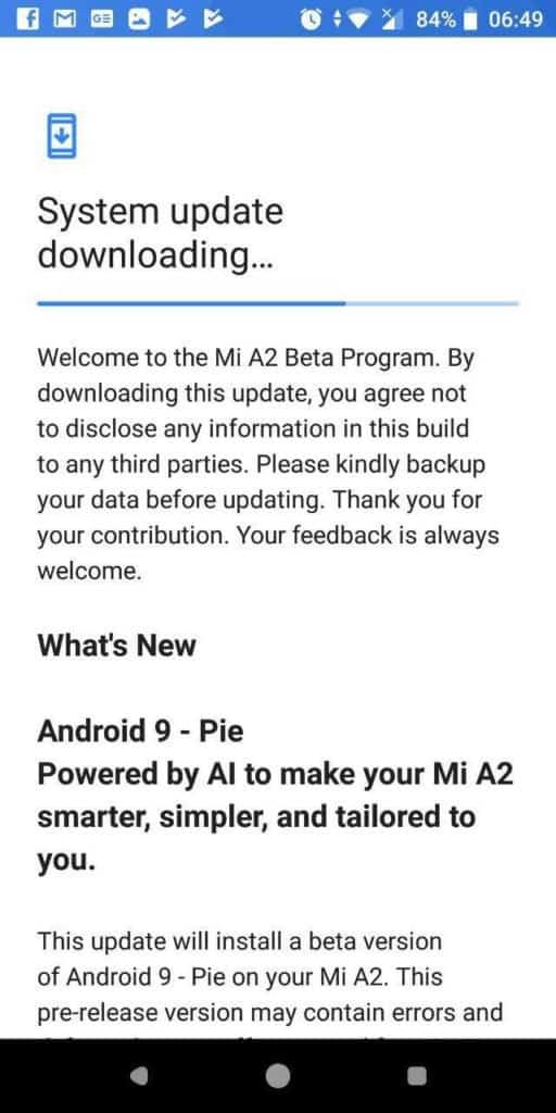Xiaomi mi a2 android pie beta update rolling out