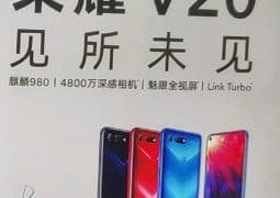 Honor V20 poster displays the phone’s design and specifications ahead of official launch