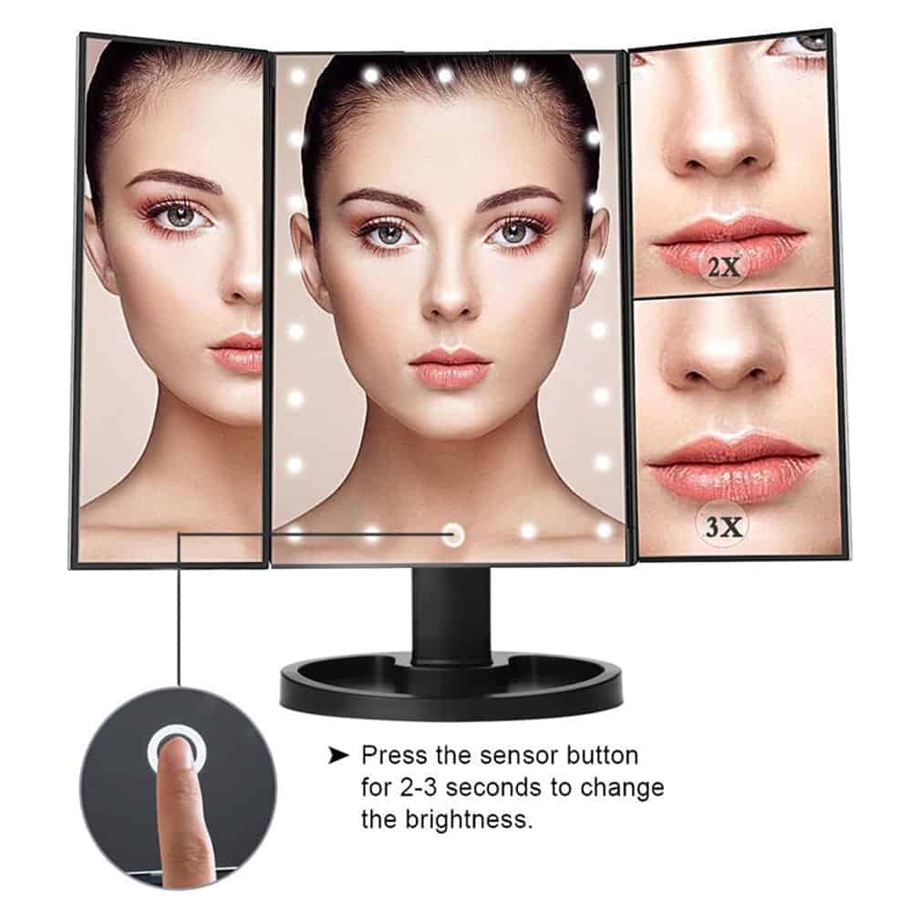 🔥led light touch screen makeup mirror desktop 3 pieghevole ingrandimento 1x / 2x / 3x / 10x