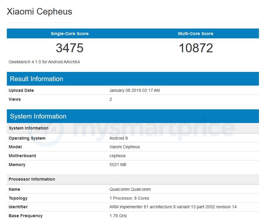 Xiaomi ‘cepheus’ flagship cameraphone reveals on geekbench with sd855 soc and 48mp camera
