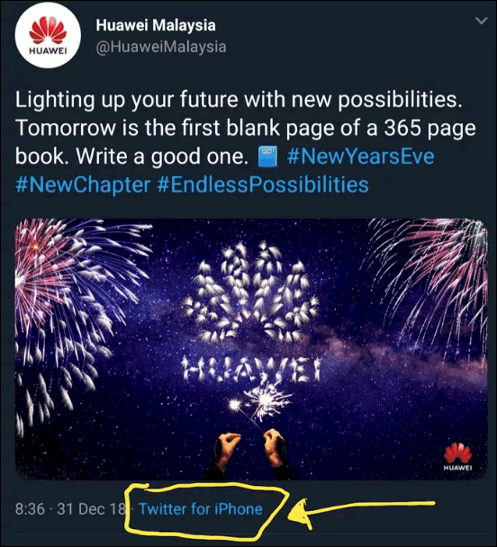 Huawei punishes employee that tweeted new year greetings with an iphone