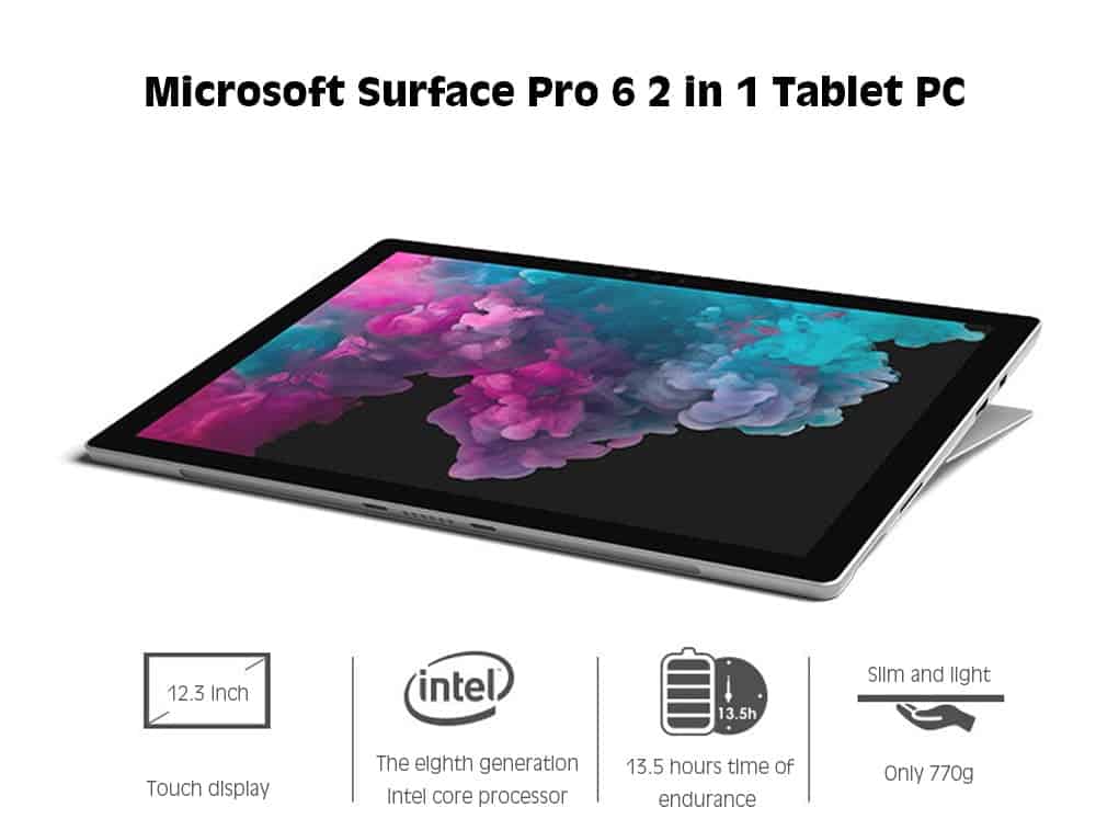 Microsoft surface pro 6 2 in 1 tablet pc 8 gb di ram