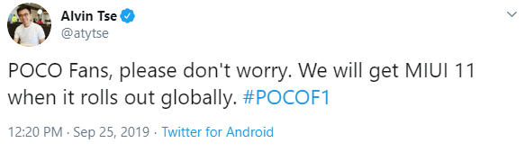 Poco F1 confirmed will receive MIUI 11 update